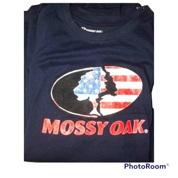 Mossy Oak Sz XL Men’s Navy Flag T-Shirt NEW NWT - Picture 1 of 2